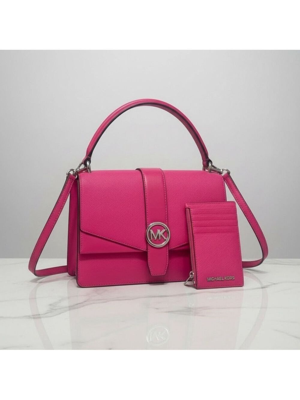 Michael Kors Greenwich Top Handle Satchel & Matching Wallet Dragonfruit Pink - Picture 10 of 12